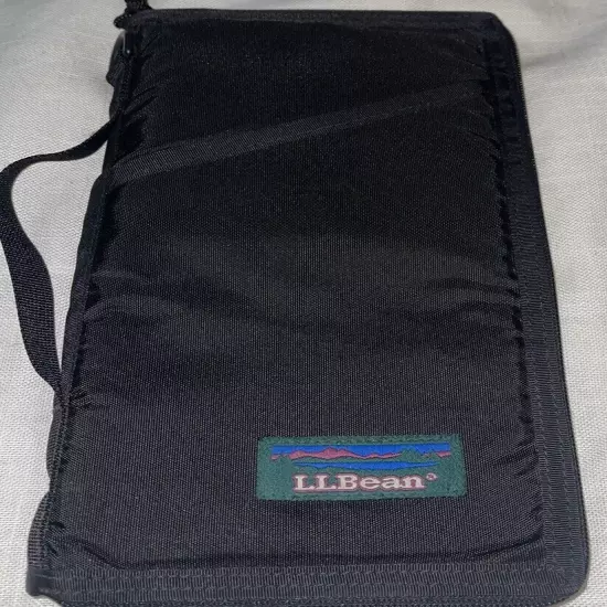 VTG LL Bean Travel Organizer Passport Wallet Black Nylon Zip Around