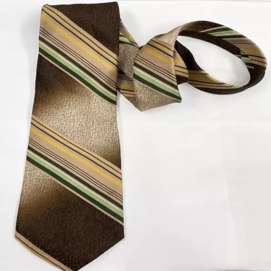 Christian Dior Vintage Brown Green Regimental Striped Repp Style Tie 3.8" x 58"