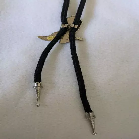 Western Silver Boot Bolo Tie Cowboy Silver Tone Black Cord Necktie