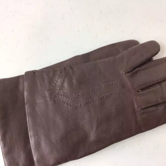 Brown Leather Driving Gloves Lined Womens 7.5