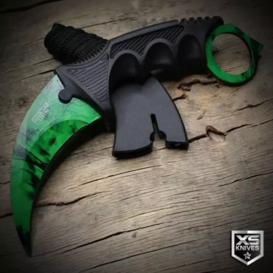 SMOKEY GREEN Tactical Fixed Blade KARAMBIT Neck Knife BOWIE + SHEATH Survival