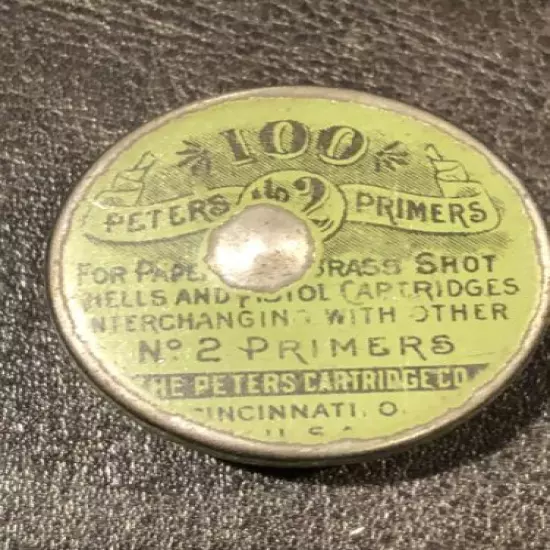 Vintage Peters Cartridge Co. 100 Primer Tin No. 2 Shot Shell Box Reloading Trap