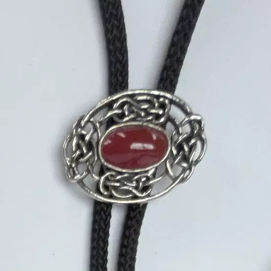 Bolo Tie - Burgundy Cabochon Silver Tone Slide Black Cord Western Cowboy Cowgirl