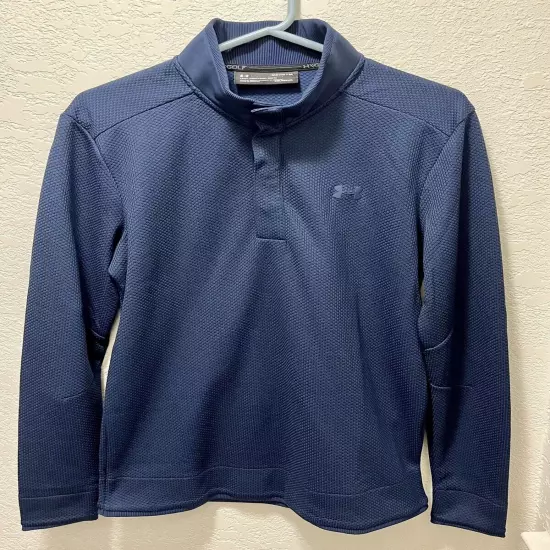 Under Armour Mens Long Sleeve Snap Button Down Golf Pullover Sweater Navy Medium