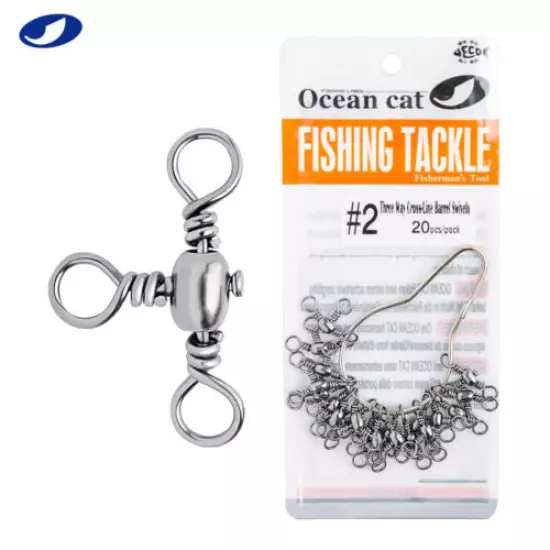 OCEAN CAT 20-100 Pcs Three Way Cross-Line Barrel Swivel 3 Way T-Turn Tackle Snap