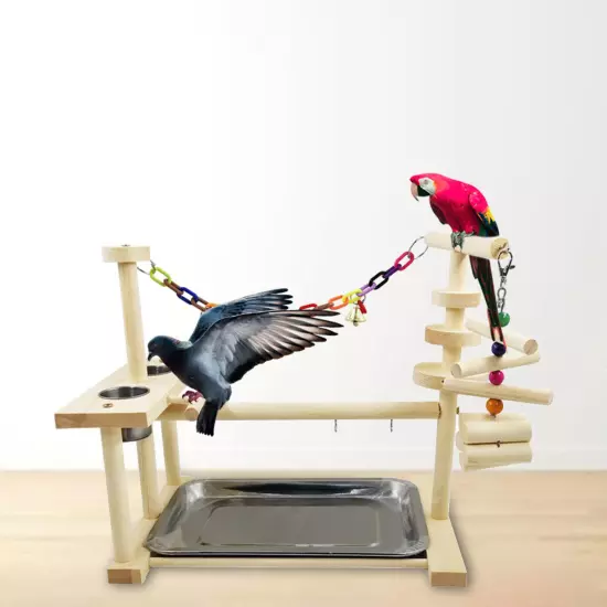 Wooden Parrot Playstand Perch Gym Exercise Cockatiel Bird Play Stand Playpen