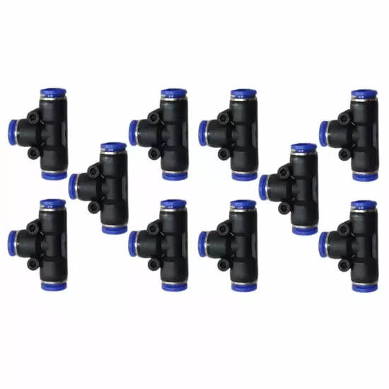 10* 1/4" OD Tube Pneumatic TEE Push To Connect Union 1/4x1/4x1/4 Air Fitting