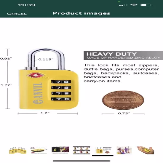 Anvil TSA Approved Luggage Lock - 4 Digit Combination Padlocks, Model C106, C14