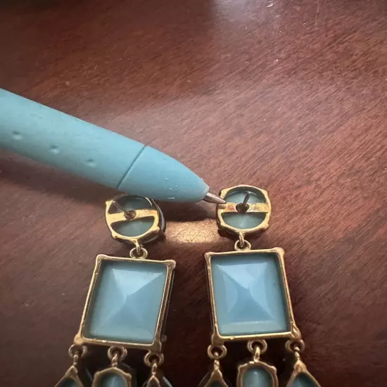 J Crew Gold Tone Turquoise Color Dangle Earrings Statement