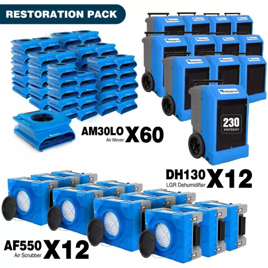 MOUNTO Water Damage Restoration Kit: 12 Dehu, 12 Air Scrubber, 60 Air Mover