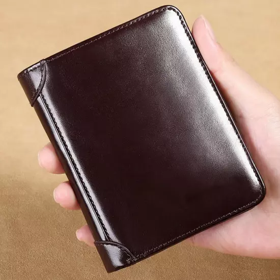 Vintage Leather Mens Slim Trifold Wallet RFID Blocking Credit Card Holder Wallet