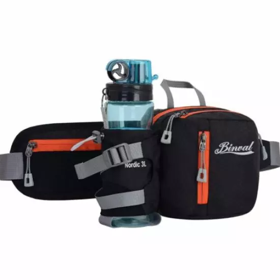 New Lightweight Fannie Waist Bag with Water Bottle Holder, Black