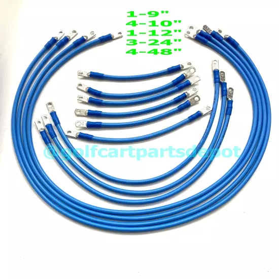 Set of 13 - 4 Awg HD Golf Cart Battery Cable BLUE TXT E-Z-GO Set