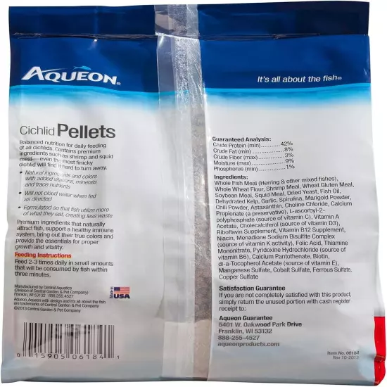 Aqueon Cichlid Slow Sinking Fish Food Pellets, Medium Size, shrimp, 25 Ounce