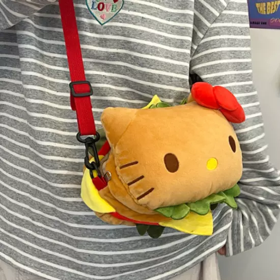 Hello Kitty Hamburger Crossbody Bag Plush Doll Handbag Girl Messenger Bag