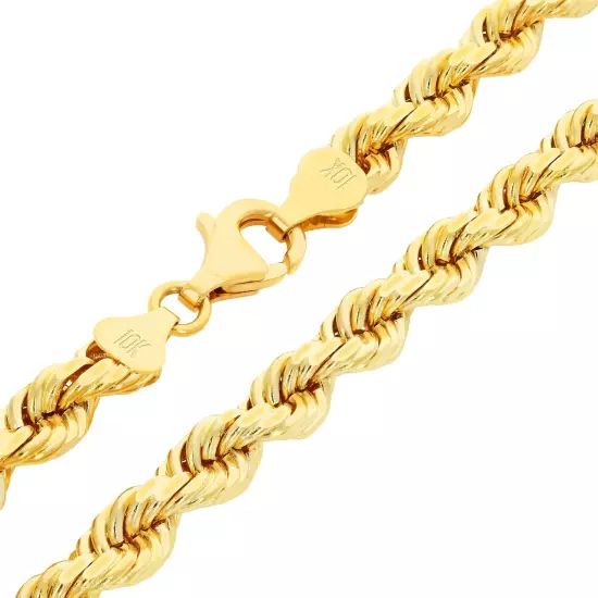 10K Yellow Gold 2mm-10mm Diamond Cut Rope Chain Bracelet Men Women 7" 7.5" 8" 9"