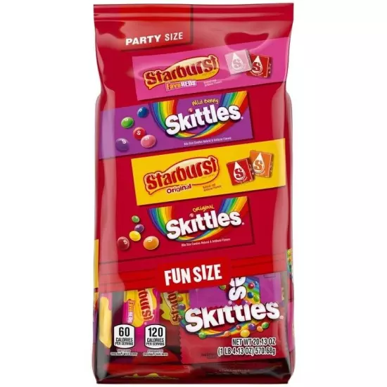 SKITTLES & STARBURST Fun Size Chewy Candy Variety Bag, Party Size, 20.13 Oz