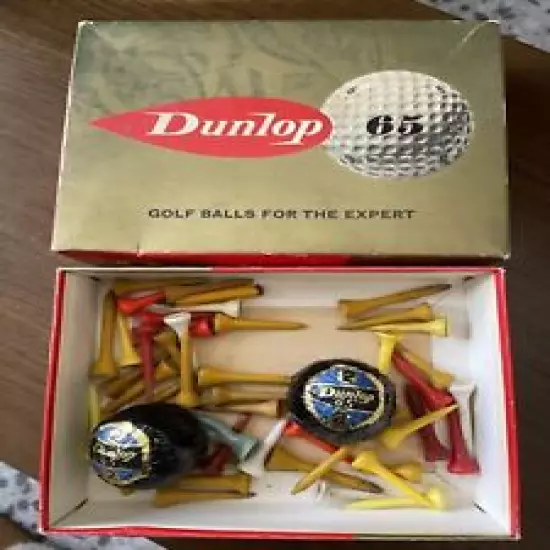 vintage golf balls Wrapped Unused x 2 dunlop 65 2 plus tees and box Bundle