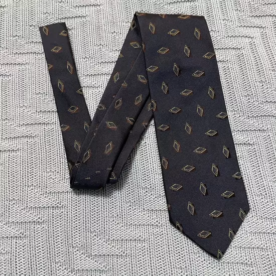 Hugo Boss brown geometric diamond Italian silk tie