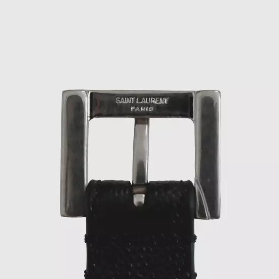 SAINT LAURENT Grain De Poudre YSL-LOGO CASSANDRE Women's SKINNY Belt 85cm US34