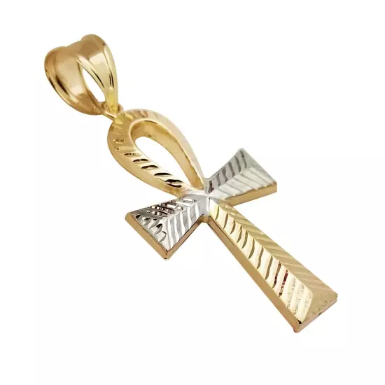 Mens Ankh Cross Pendant 10k Yellow Gold Diamond Cut Egyptian Ankh Cross 2.25 in