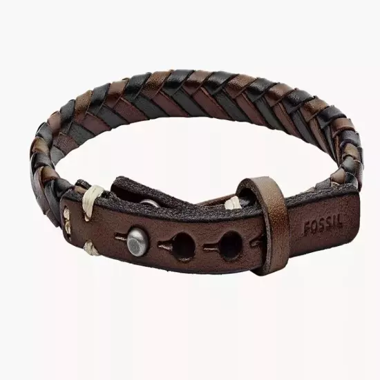 Fossil Men's Braided Bracelet Brown and Black - Black/Brown/Silver