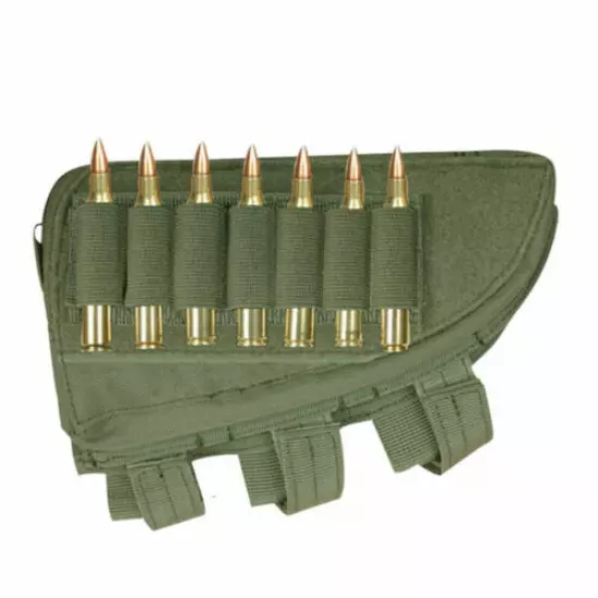 FieldTEQ Rifle Buttstock Cheek Rest - 7 Round Ammo Pouch - Olive Drab / Black