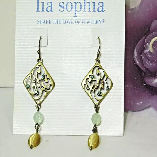 Beautiful Lia Sophia "ATRIUM" Dangle Earrings, Glass Cat's Eye, NWT