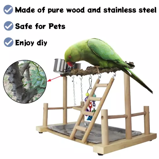 Parrots Playground Bird Perch Play Gym Parrot playstand Wooden Play Stand wit...