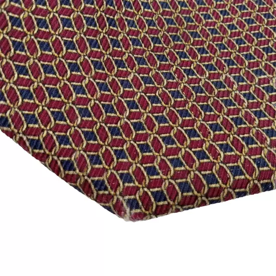 Brooks Brothers Makers Mens Silk Foulard Tie-Burgundy Navy Gold 60" Necktie Vtg