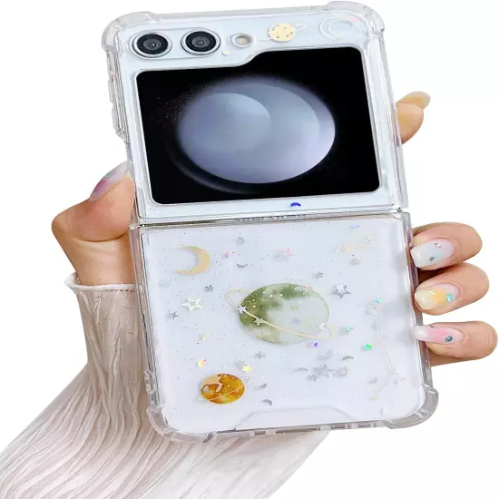 Compatible Samsung Galaxy Flip 5 Case Clear Women Girls Soft TPU Planet Space Sp