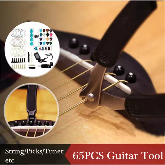 65Pcs Guitar Accessories Kit Guitar Changing Tool Strings Picks Pins Capo Tuner