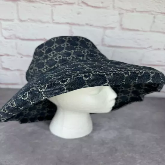 Gucci Eco Washed Gg Denim Wide Brim Hat Large