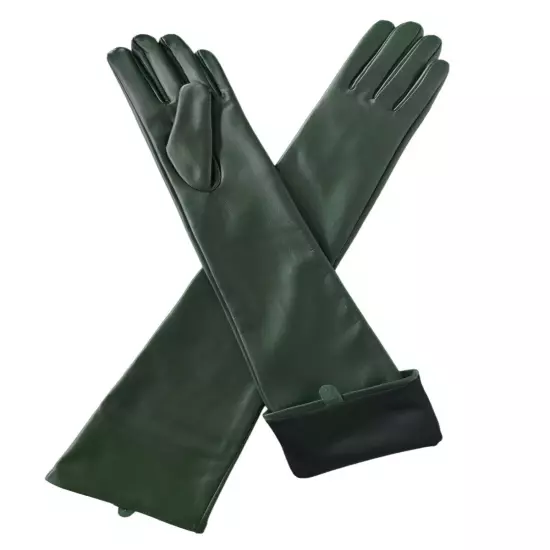 New Touch Screen Real Sheep Leather Opera Long Gloves Black Burgundy Green Color