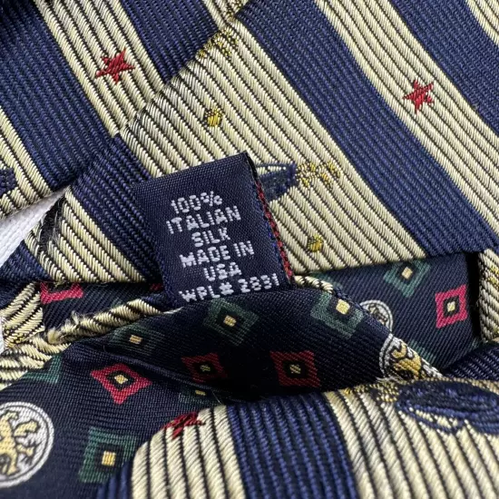 Tommy Hilfiger USA Silk Tie Gold Navy Blue Golf Bag Club Stripes Necktie Vintage