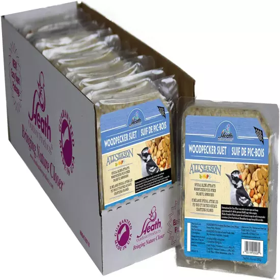 Heath Woodpecker Suet Cake, 5.2In, 10Oz, 12 Pack - Blend Attracts Woodpeckers & 