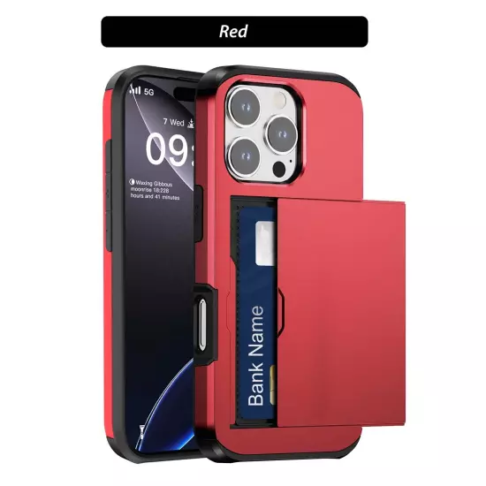 iPhone 16 Pro Max Plus Case Slider Wallet Card Shockproof Cover For Apple