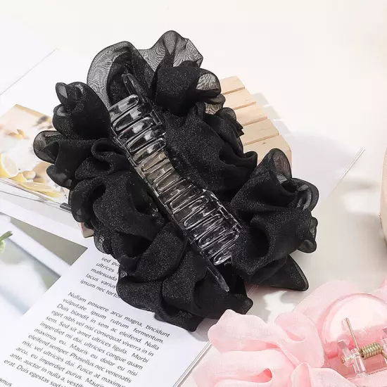 Large Chiffon Rose Flower Bow Hair Claw Jaw Clips For Women Hair Clamps•