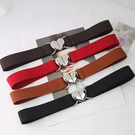 Womens Belt Stretch Elastic Skinny Waist Ladies Dress Waistband Metal Buckle □