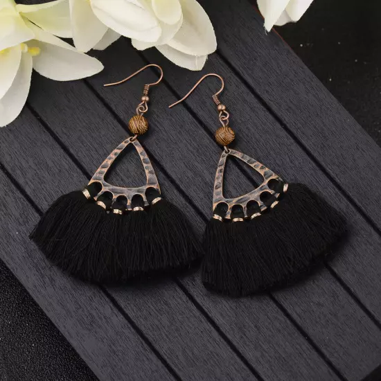 Fashion Women Bohemian Earrings Long Tassel Fringe Drop Dangle Ear Stud Jewelry