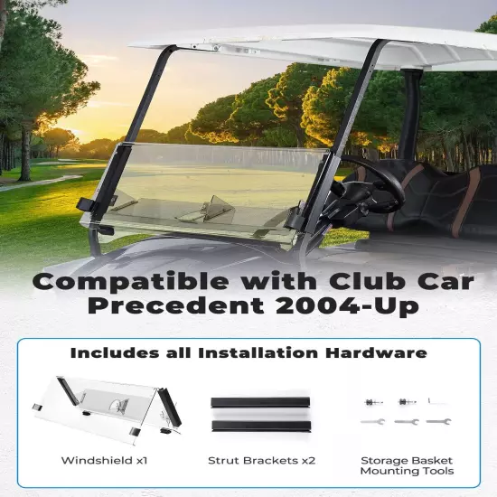 Golf Cart Folding Windshield W/ Storage basket for Club Car Precedent 2004-2024