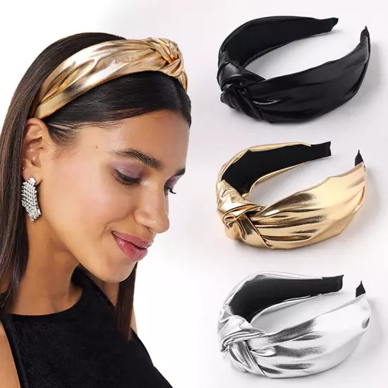 Women PU Leather Wide Headband Hairband Girls Hair Hoop Solid Accessory*