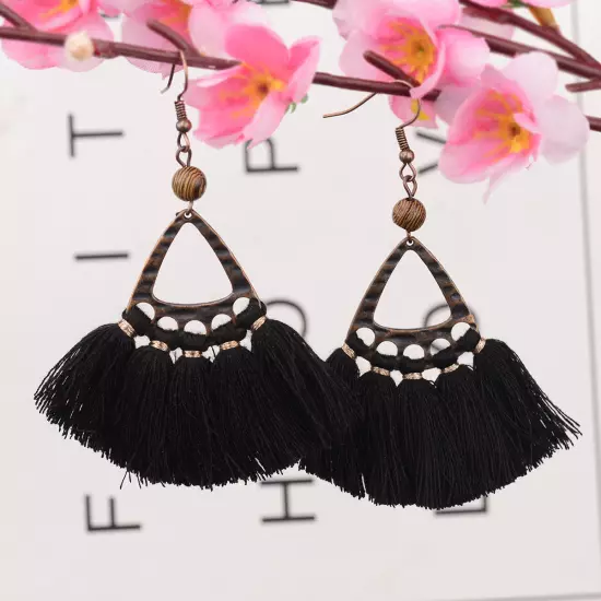 Fashion Women Bohemian Earrings Long Tassel Fringe Drop Dangle Ear Stud Jewelry