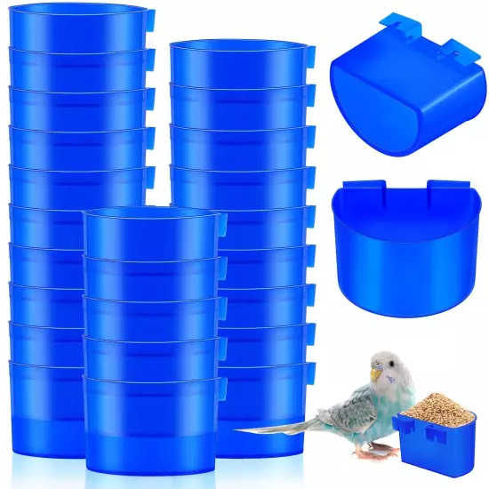 30 Pcs Blue Cage Feeders Birds Cage Cups Plastic Hanging Feeding Cups Seed Bowl