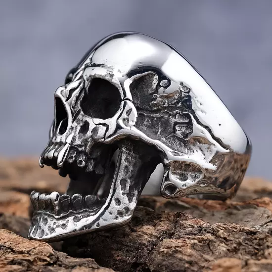 Punk Stainless Steel Gothic Motorcycle Biker Vampire Skull Rings Hip Hop Jewelry