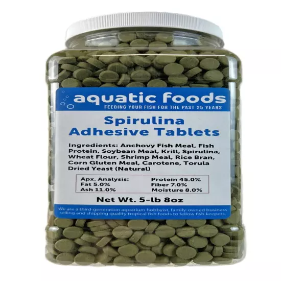 Spirulina Adhesive Tablets for Bottom Feeders, Tropical Fish & More. WL-JAR