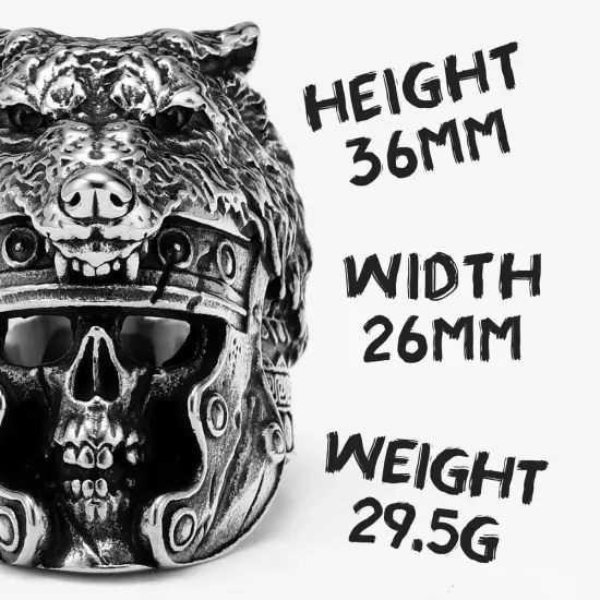 Gladiator Wolf warrior Skull Spartan Helmet Silver Punk Mens Viking Biker Ring