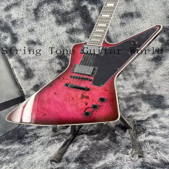 Red Solid Body New Custom Explorer Electric Guitar Black Pickguard 2H Pickups