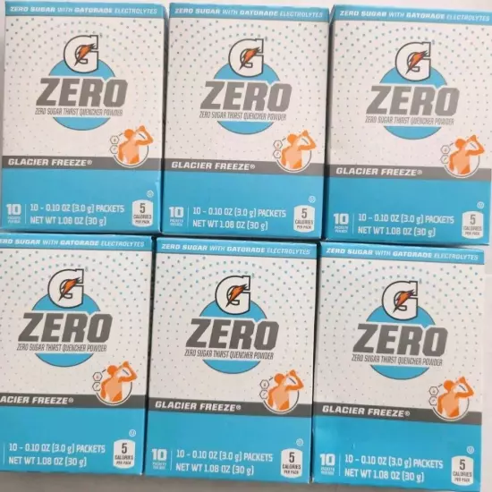 Gatorade G Zero Glacier Freeze Sugar Free Powder Sticks 6 Boxes (60 Sticks)