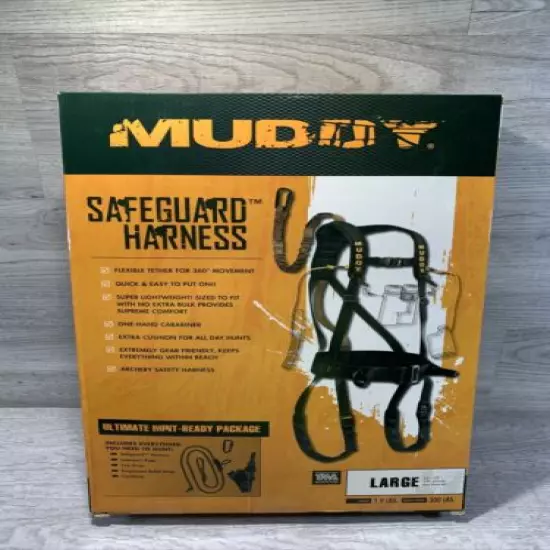 Muddy Safeguard Tree Stand Padded Nylon Safety Harness Large Black MSH400-L NEW